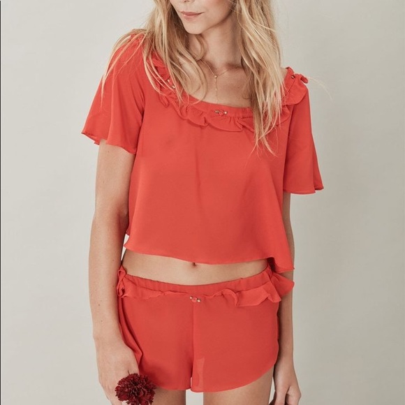 For Love And Lemons Other - For Love and Lemons Red Rosette Lingerie Sheer Set RARE! S/M